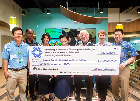 PBS Hawaii New Home Campaign presented a check from Central Pacific Bank Foundation