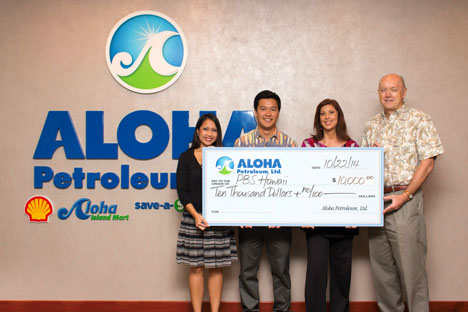 From left: Cassandra Bui, Marketing Communications Manager, Aloha Petroleum; Ben Nishimoto, Vice President of Advancement, PBS Hawaii; Leslie Wilcox, President and CEO, PBS Hawaii; and Richard Parry, CEO, Aloha Petroleum. Photo courtesy Aloha Petroleum, Ltd.