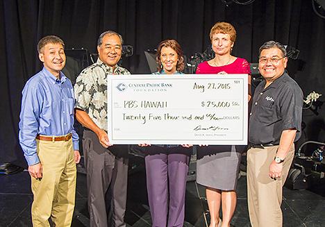 PBS Hawaii New Home Campaign presented a check from Central Pacific Bank Foundation