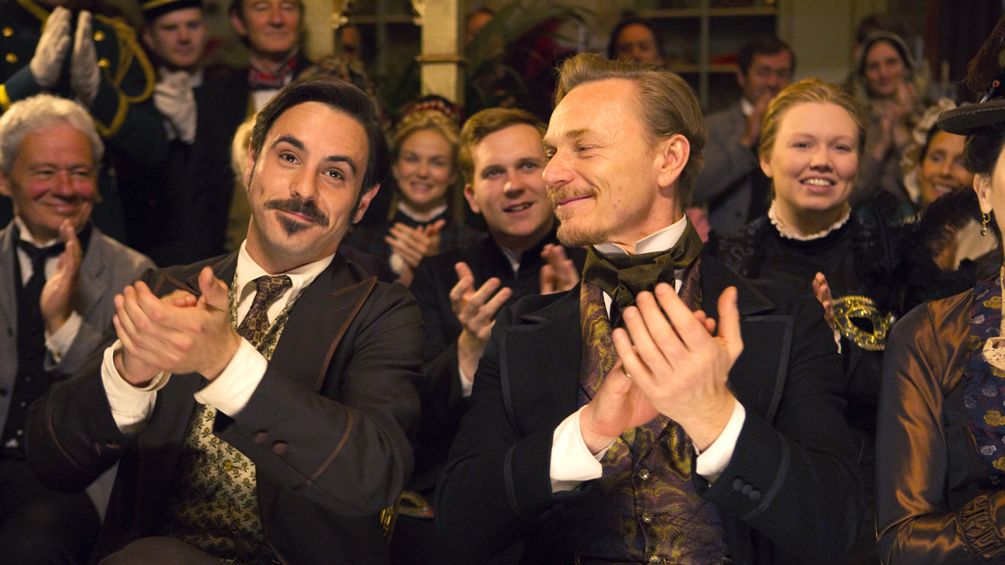 Shown from left to right: Emun Elliott as Moray and Ben Daniels as Tom Weston