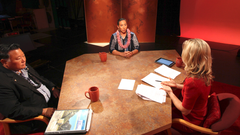 Alan Arakawa and Tamara Paltin with Malia Mattoch on Insights on PBS Hawaii