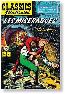 Comic book cover art of Victor Hugo's Les Misérables