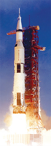 Apollo 11 Saturn V launch vehicle lifts off from Kennedy Space Center.