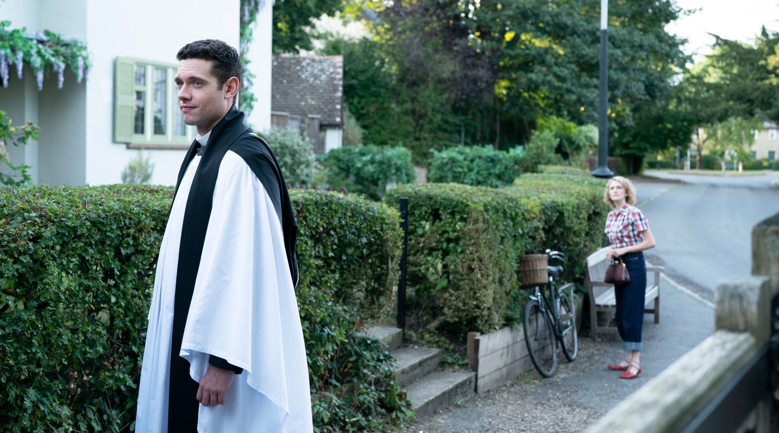 MASTERPIECE Mystery!
Grantchester, Season 7
Sundays, July 10 - August 14 at 9/8c on PBS

Episode Four
Sunday, July 31, 2022; 9-10pm ET on PBS
A member of Will’s own congregation is found murdered just before a church fundraising event. It quickly becomes clear that the victim was not quite the upstanding member of the community Will believed him to have been.

Shown from left to right: Tom Brittney as Will Davenport and Charlotte Ritchie as Bonnie Evans

For editorial use only.

(C) Kudos Film and TV Ltd