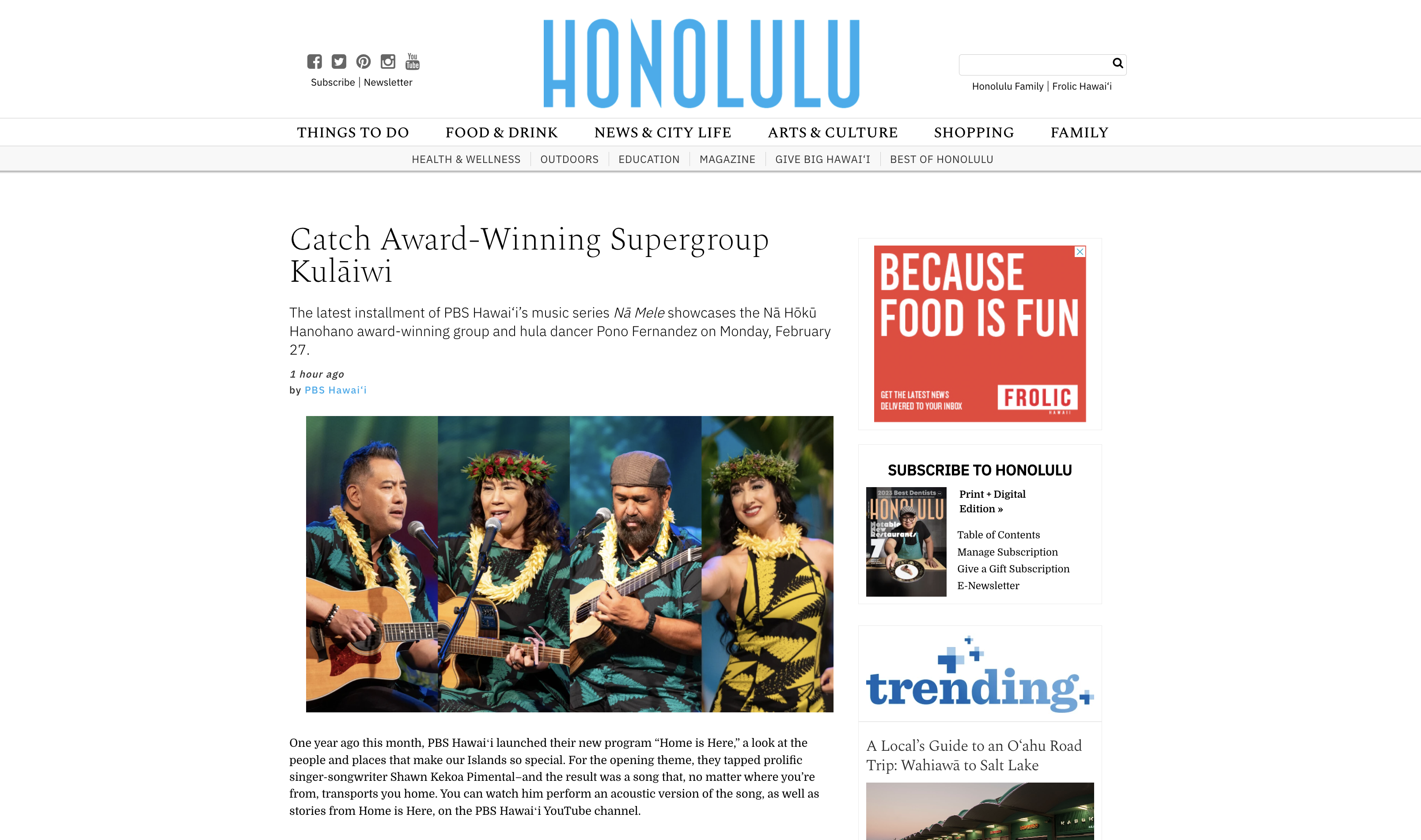 Hawaiian supergroup Kulāiwi in Honolulu Magazine