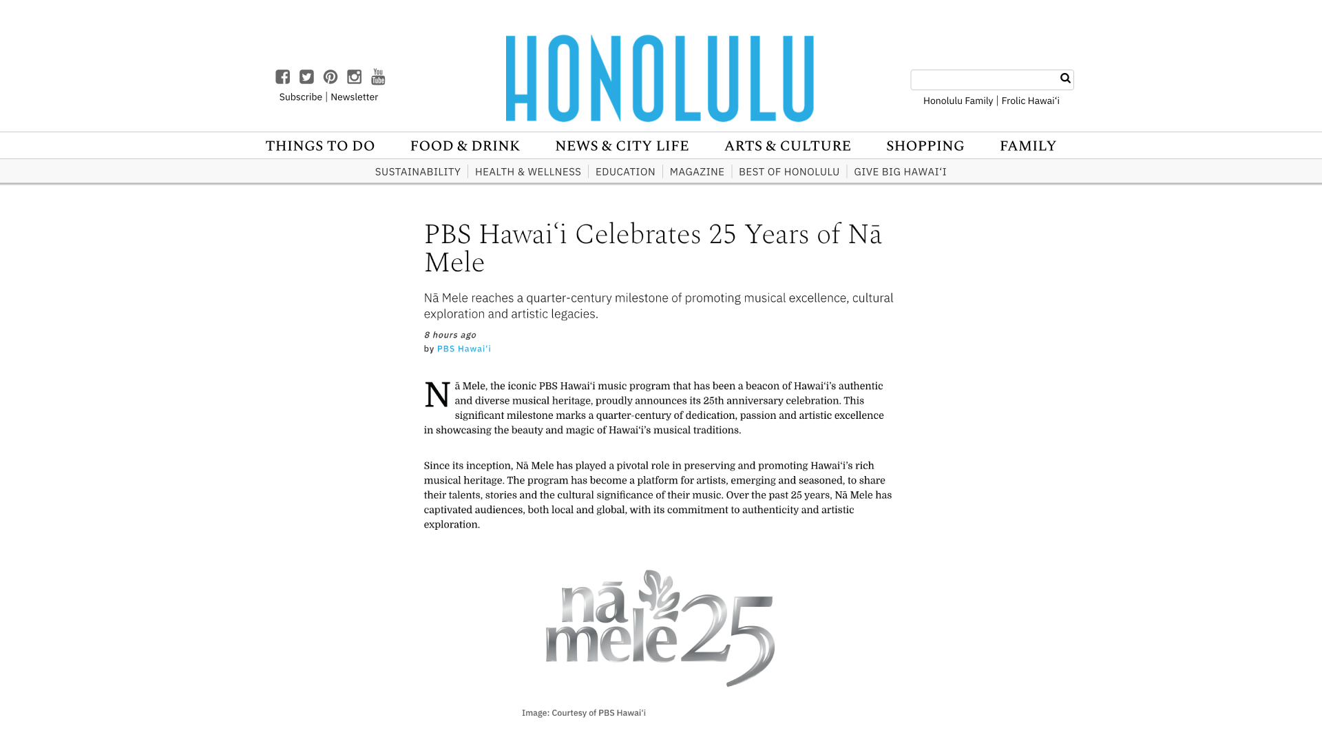 PBS Hawai‘i&#8217;s Nā Mele 25 in Honolulu Magazine