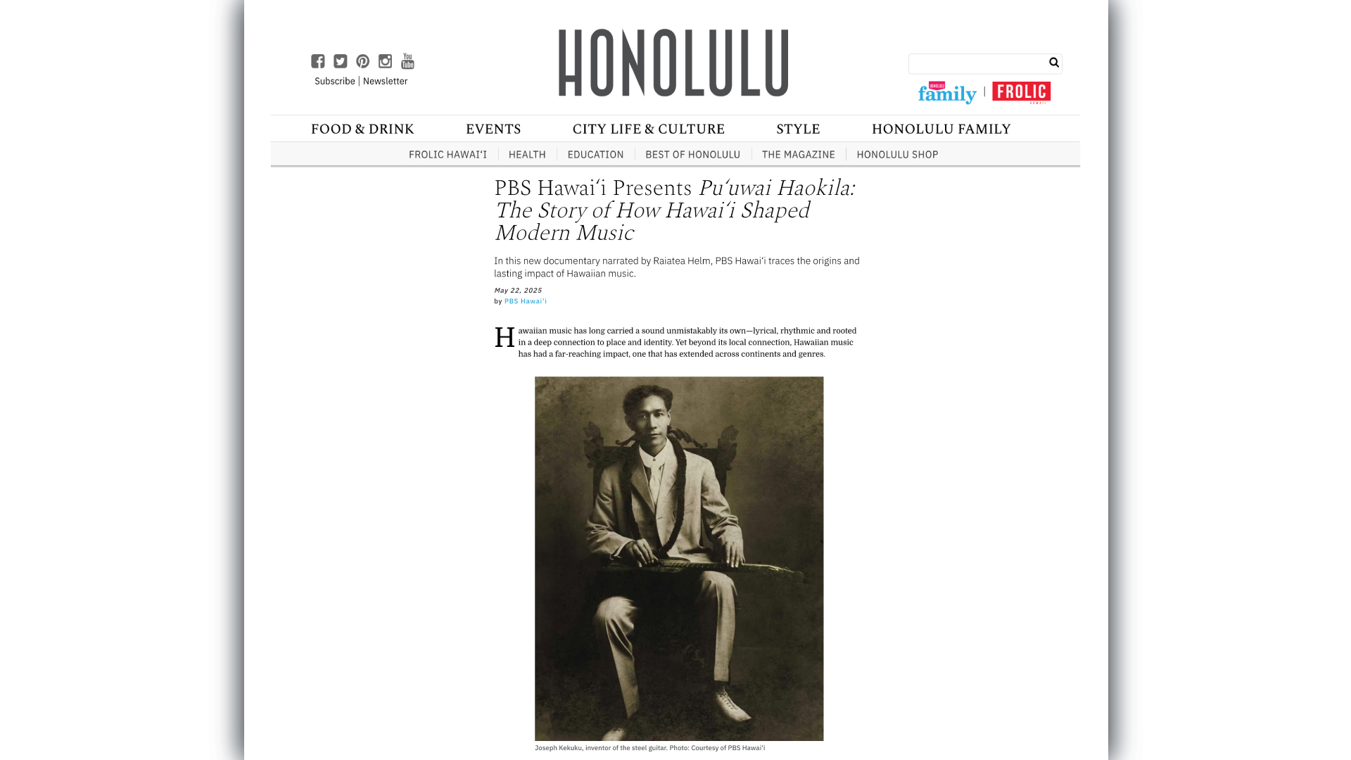 PBS Hawaii Presents Pu’uwai Haokila: The Story of How Hawaii Shaped Modern Music