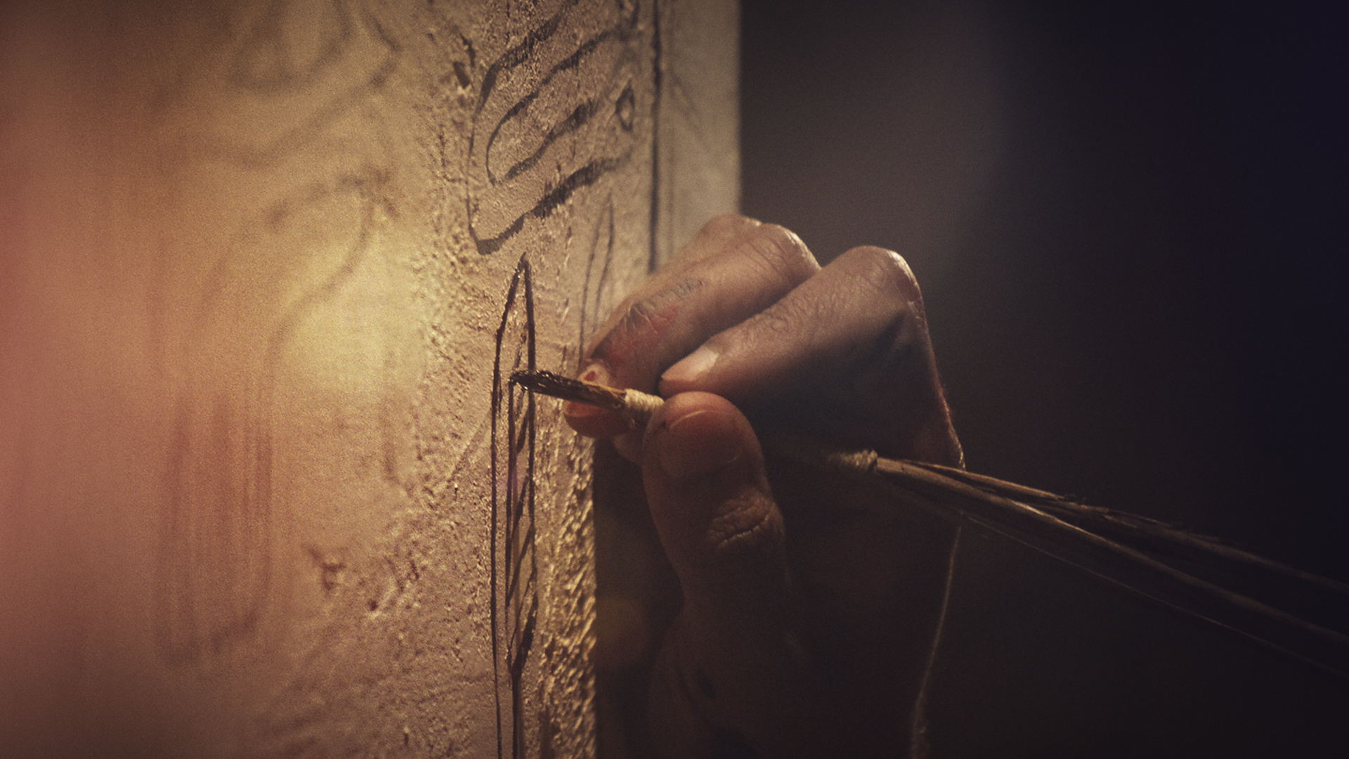 Picture Shows: EPISODE_05_KEY ART. Conceptual image. 

Dramatic reconstruction of an Ancient Egyptian scribe adding hieroglyphic writing to a fresco.