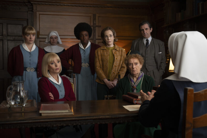 Picture Shows: "Rosalind Clifford (NATALIE QUARRY) 
Trixie Aylward (HELEN GEORGE)
Sister Catherine (Molly Vevers)
Joyce Highland (RENEE BAILEY)  
Shelagh Turner (LAURA MAIN) 
Nurse Crane (LINDA BASSETT)  
Dr. Patrick Turner (STEPHEN McGANN)  
Sister Julienne (JENNY AGUTTER) "