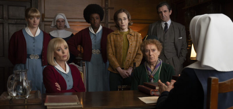 Picture Shows: "Rosalind Clifford (NATALIE QUARRY) 
Trixie Aylward (HELEN GEORGE)
Sister Catherine (Molly Vevers)
Joyce Highland (RENEE BAILEY)  
Shelagh Turner (LAURA MAIN) 
Nurse Crane (LINDA BASSETT)  
Dr. Patrick Turner (STEPHEN McGANN)  
Sister Julienne (JENNY AGUTTER) "