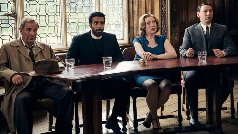 MASTERPIECE Mystery!
Grantchester
The Final Season

Premieres Sunday, June 14, 2026 at 9/8c on PBS

Shown from left to right: Robson Green as Geordie Keating, Rishi Nair as Alphy Kottaram, Melissa Johns as Miss Scott, and Al Weaver as Leonard Finch

For editorial use only.

Courtesy of Kudos and MASTERPIECE